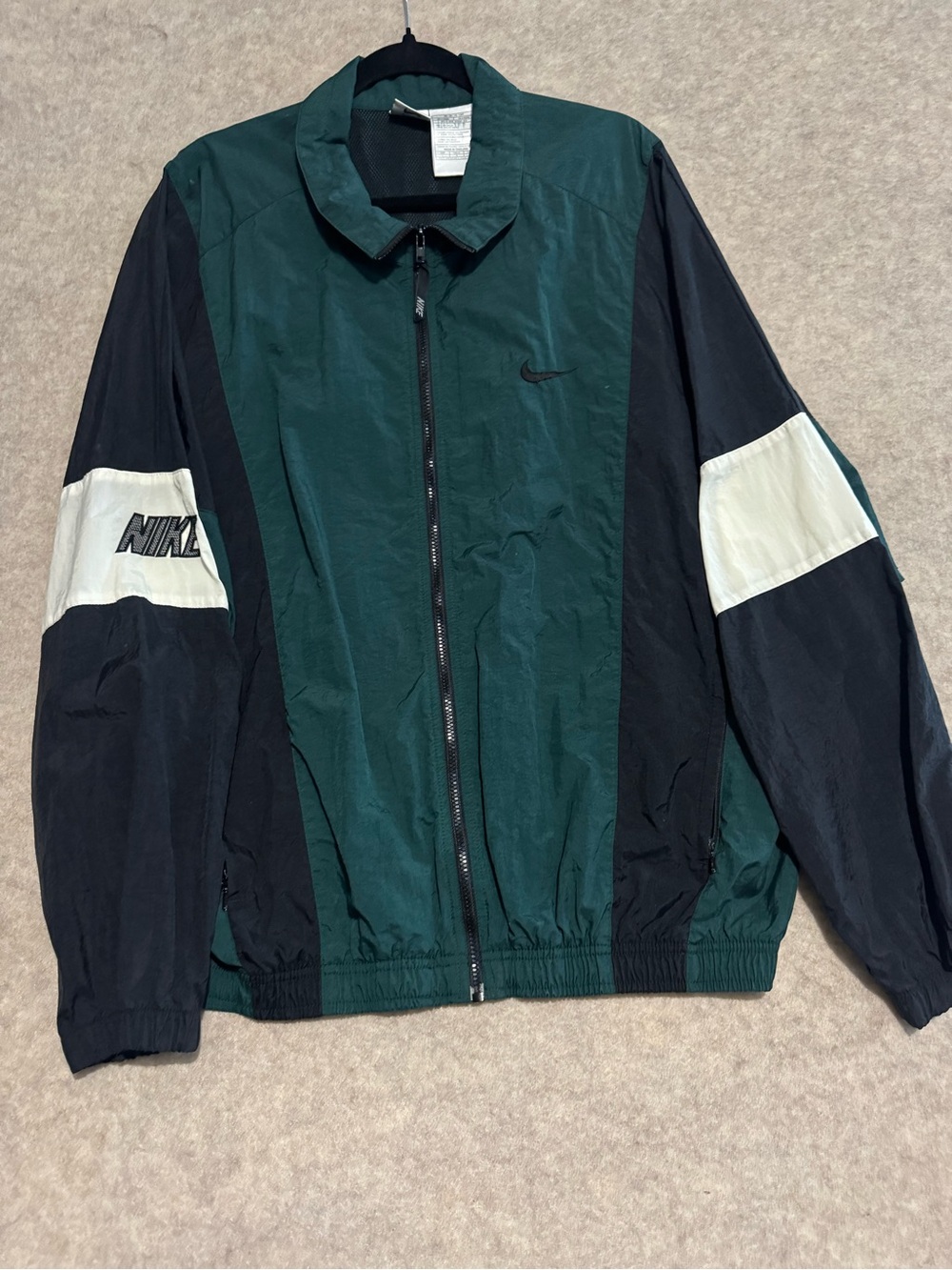 Nike Y2K Dark Green Black & White Men's Colorblock Windbreaker Jacket